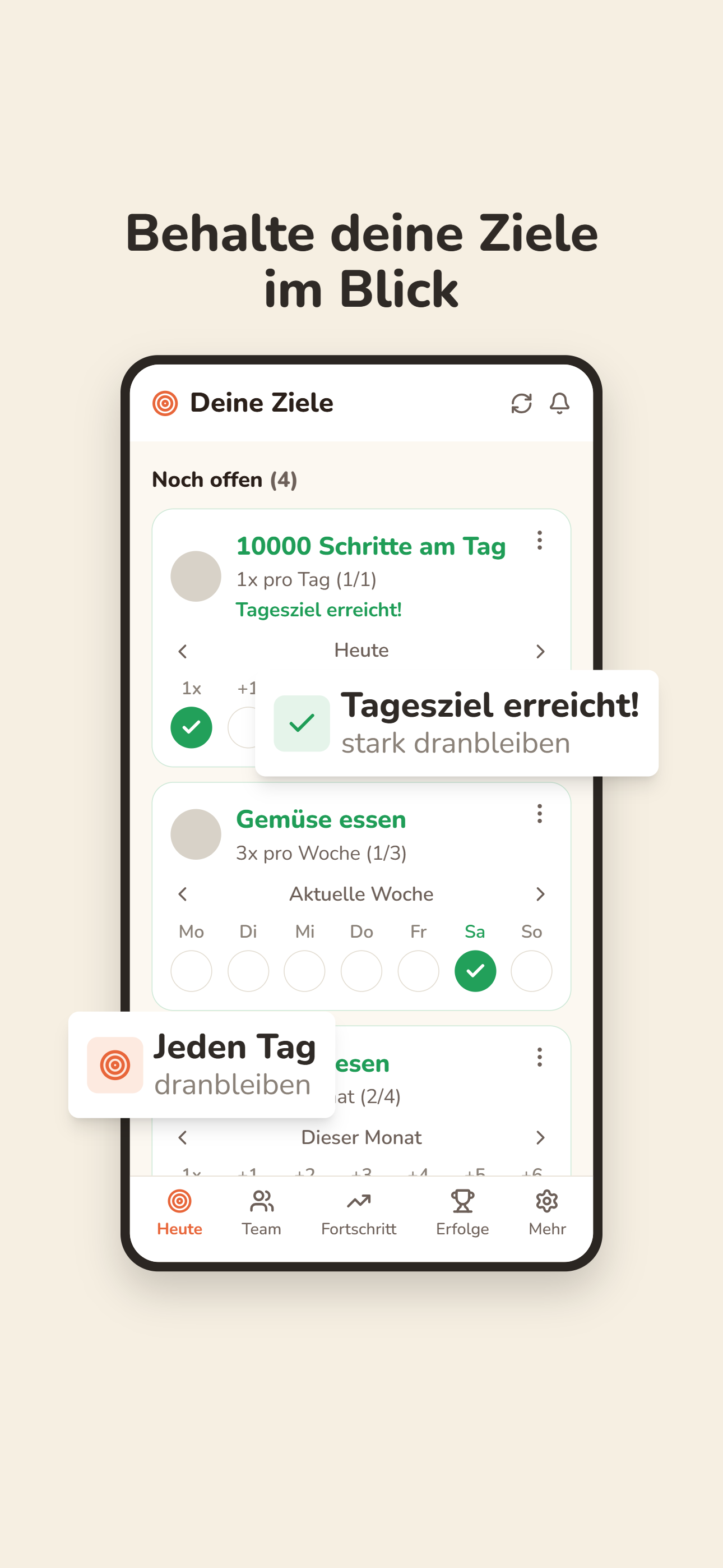 Ziele-Ansicht: behalte deine Ziele im Blick