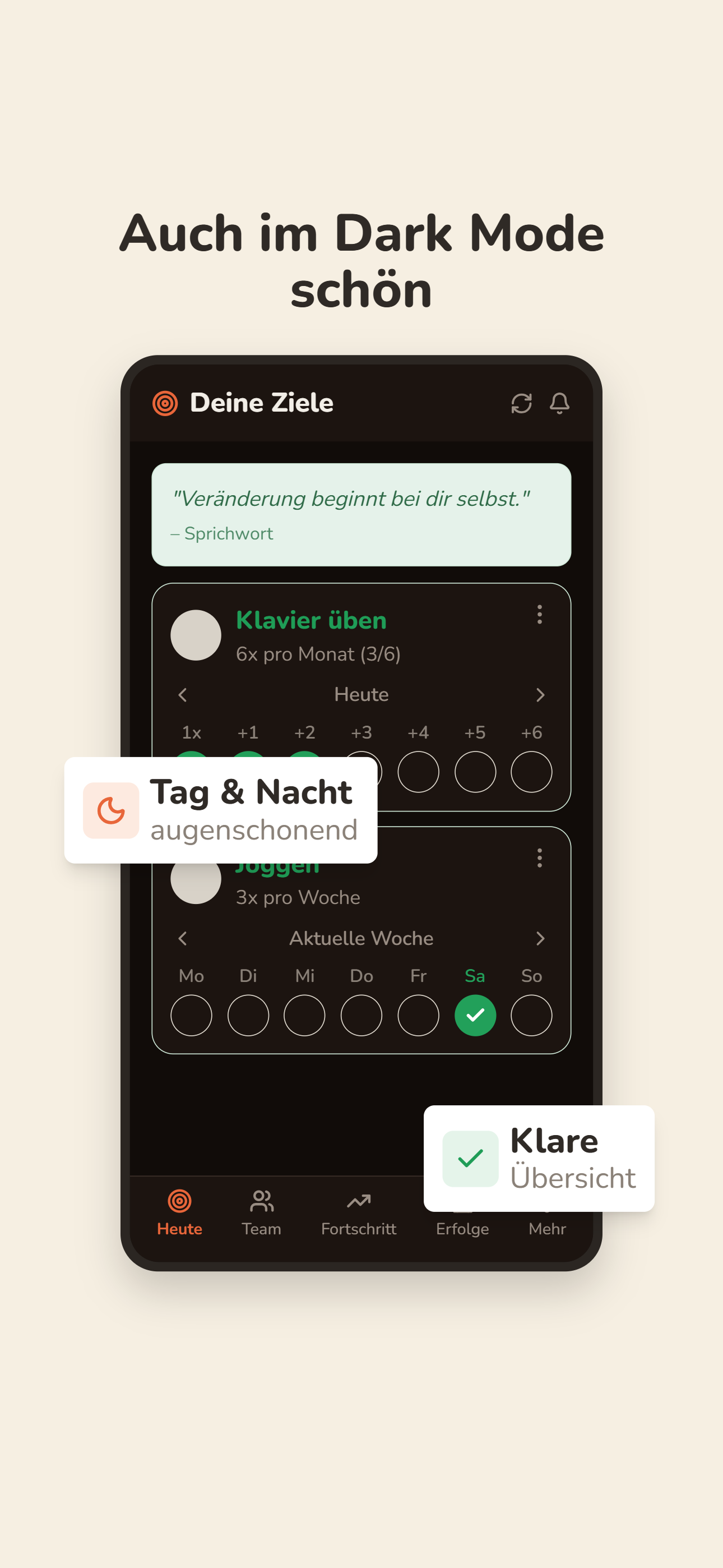 Ziele-Ansicht im Dark Mode